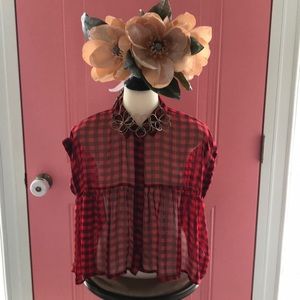 Buffalo plaid button down shear top